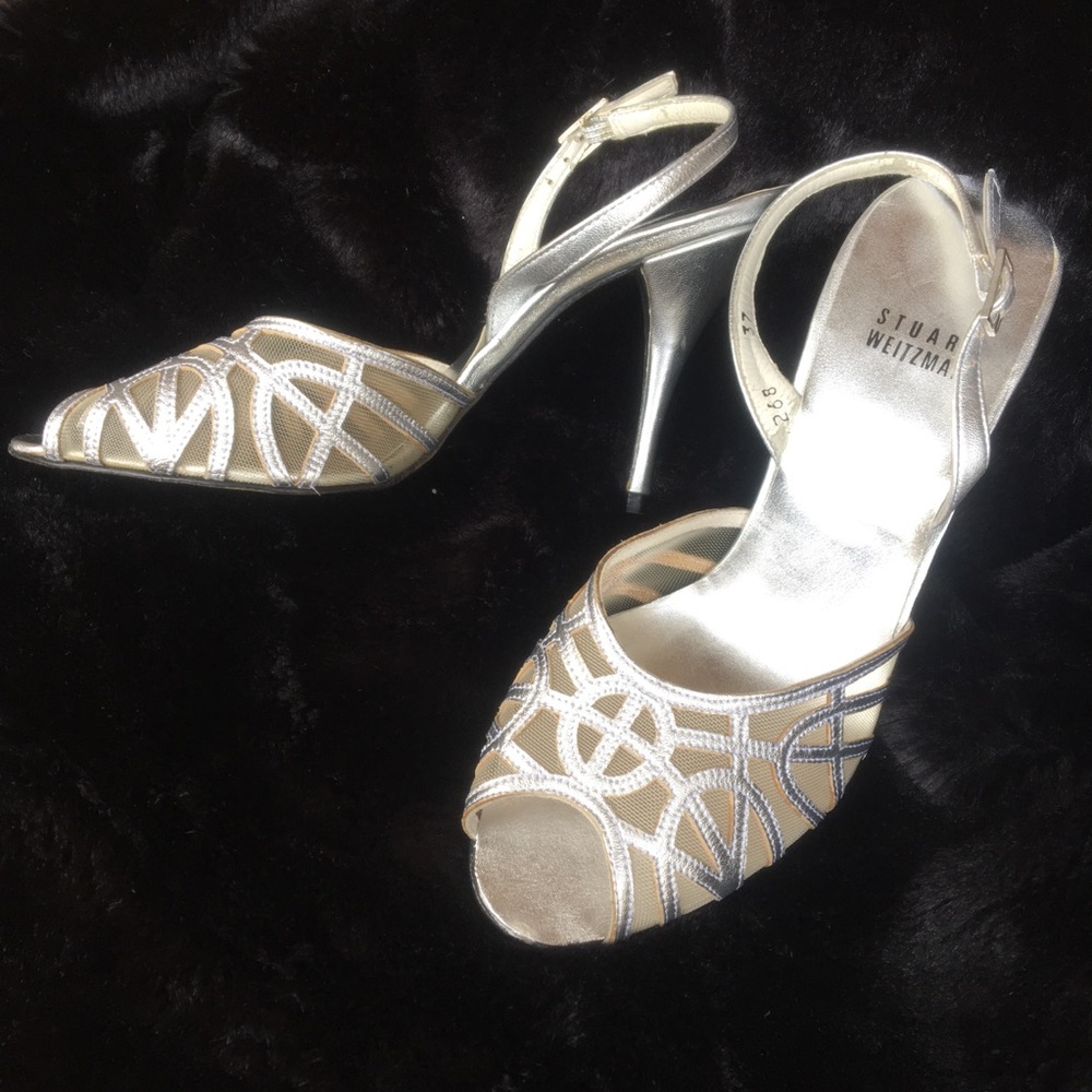 Stuart Weitzman silver slingbacks